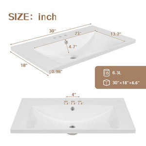 30" Single Bathroom Vanity Top with Undermount Ceramic Sink