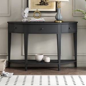 U-Style Modern Curved Console Table with 3 Drawers