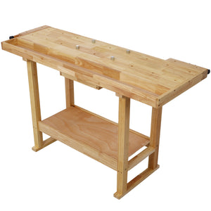 55-Inch Wooden Workbench with Rapid Action Woodworking Vise