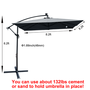 Square 2.5x2.5M Outdoor Patio Umbrella with Solar LED Lights
