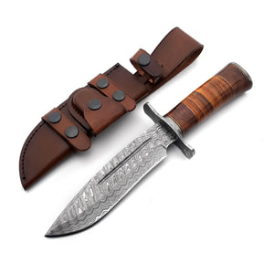 Rambo Bowie Knife with Exotic Rosewood & Stacked Leather Handle