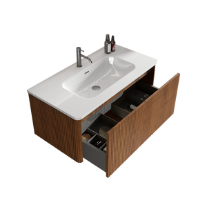 Etna 36" Striped Walnut Floating Bathroom Vanity