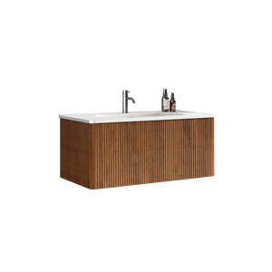 Etna 36" Striped Walnut Floating Bathroom Vanity