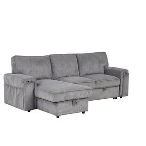 U_STYLE Upholstery Sleeper Sectional Sofa with Storage Bags