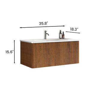 Etna 36" Striped Walnut Floating Bathroom Vanity