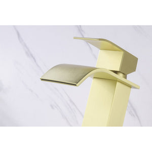 Waterfall Spout Bathroom Sink Single Handle Faucet with Pop-Up Drain (with Overflow)