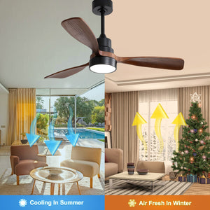 48 Inch Wood Ceiling Fan With 3 Solid Wood Blades and Remote Control