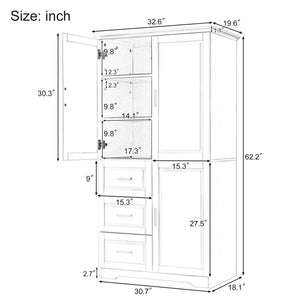 Tall and Wide Storage Cabinet with Doors for Bathroom or Office, Grey