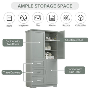 Tall and Wide Storage Cabinet with Doors for Bathroom or Office, Grey