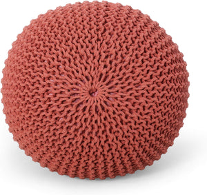 Poona Handcrafted Modern Cotton Pouf, Coral