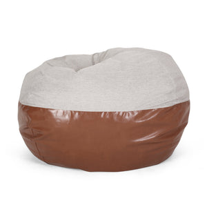 Maxi 5 Foot Two Color Fabric and Faux Leather Rounded Bean Bag