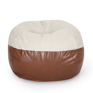 Maxi 5 Foot Two Color Fabric and Faux Leather Rounded Bean Bag