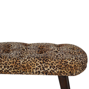 Solid Wood Leopard Print Deep Button Upholstered Bench