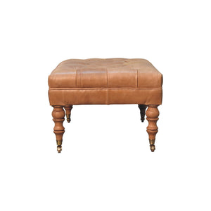 Solid Wood Buffalo Leather Ottoman with Castor Legs