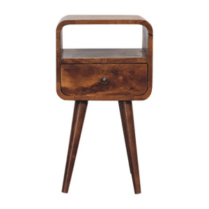 Solid Wood Mini Curve Bedside, 1-Drawer, 1 Open Slot, Chestnut
