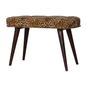 Solid Wood Leopard Print Deep Button Upholstered Bench