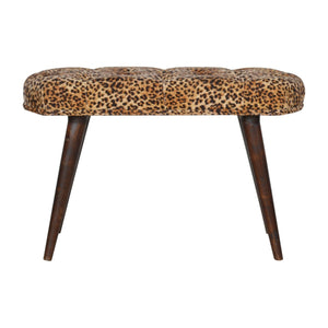 Solid Wood Leopard Print Deep Button Upholstered Bench