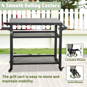 3-Shelf Outdoor Grill Table with Wheels and Propane Tank Hook