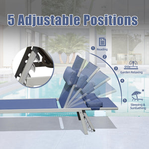 Patio Chaise Lounge Set of 3 with Side Table - Navy Blue