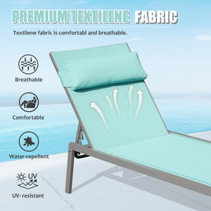 Patio Chaise Lounge Set of 3 with Side Table, Aluminum Adjustable Recliners