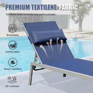 Patio Chaise Lounge Set of 3 with Side Table - Navy Blue