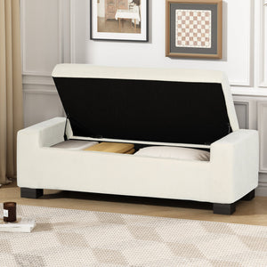 50" Ottoman Bench in Textured Fabric with Hidden Storage