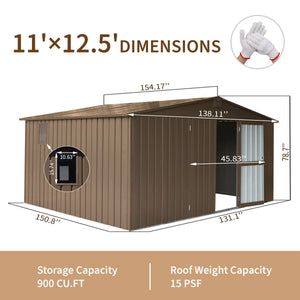 Backyard Storage Shed 11' x 12.5' with Galvanized Steel Frame & Windows
