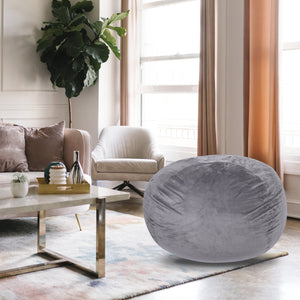 Minky Velvet Bean Bag Chair - Grey 5ft Plush Floor Chair