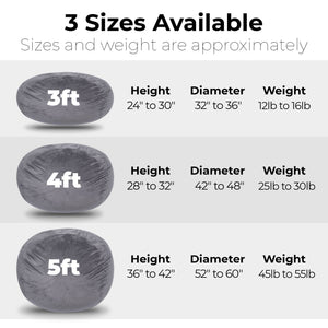 Minky Velvet Bean Bag Chair - Grey 5ft Plush Floor Chair