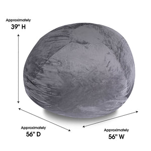 Minky Velvet Bean Bag Chair - Grey 5ft Plush Floor Chair