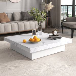 Square Marble Veneer Coffee Table with Sliding Top
