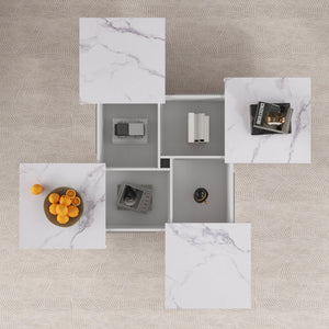 Square Marble Veneer Coffee Table with Sliding Top