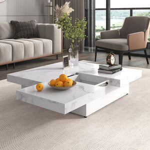 Square Marble Veneer Coffee Table with Sliding Top