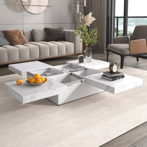 Square Marble Veneer Coffee Table with Sliding Top