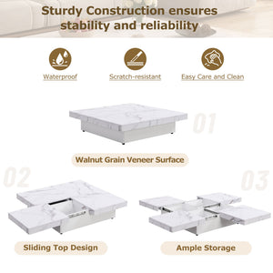 Square Marble Veneer Coffee Table with Sliding Top
