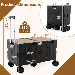 Large Foldable Utility Cart with 2-Tier Storage Crates and Telescoping Handle