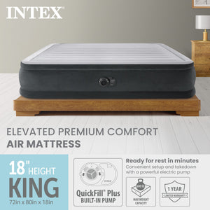 Intex 18" Inflatable Elevated Premium Comfort Airbed with Built-In Pump, King