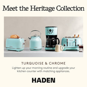 Haden Coffee Machine, 12 Cup Programmable Drip Coffee Maker, Turquoise & Chrome