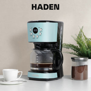 Haden Coffee Machine, 12 Cup Programmable Drip Coffee Maker, Turquoise & Chrome
