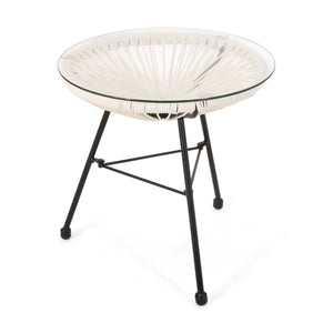 Nusa Modern Rattan Side Table With Tempered Glass Top