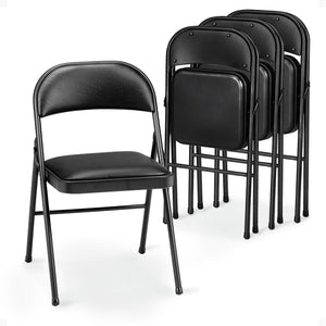 MECO 4-Pack of Deluxe Vinyl Padded Folding Chairs with 16 x 16 Inch Seat, Black