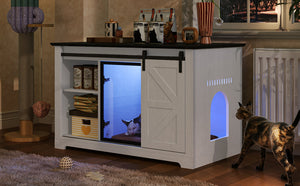 46" Farmhouse Cat Litter Box Enclosure with Sliding Barn Door