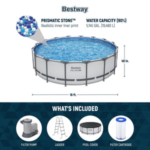 Bestway Steel Pro MAX 16'x48" Round Above Ground Swimming Pool with Pump & Cover