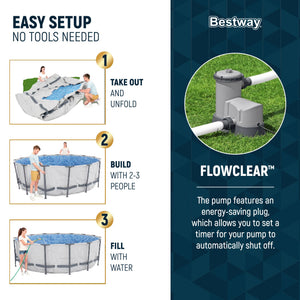 Bestway Steel Pro MAX 16'x48" Round Above Ground Swimming Pool with Pump & Cover