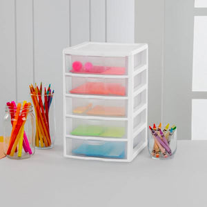 Sterilite Clearview Small Plastic 5 Drawer Desktop Storage Bin System, Pack of 8