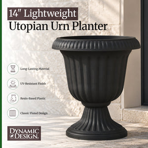 Southern Patio 14 Inch Lightweight Outdoor Utopian Urn Planter, Black (2 Pack)