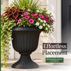 Southern Patio 14 Inch Lightweight Outdoor Utopian Urn Planter, Black (2 Pack)