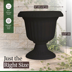 Southern Patio 14 Inch Lightweight Outdoor Utopian Urn Planter, Black (2 Pack)