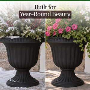 Southern Patio 14 Inch Lightweight Outdoor Utopian Urn Planter, Black (2 Pack)