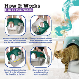 Omega Paw Premium Roll 'N Clean Self Cleaning Litter Box, Regular Size, Green